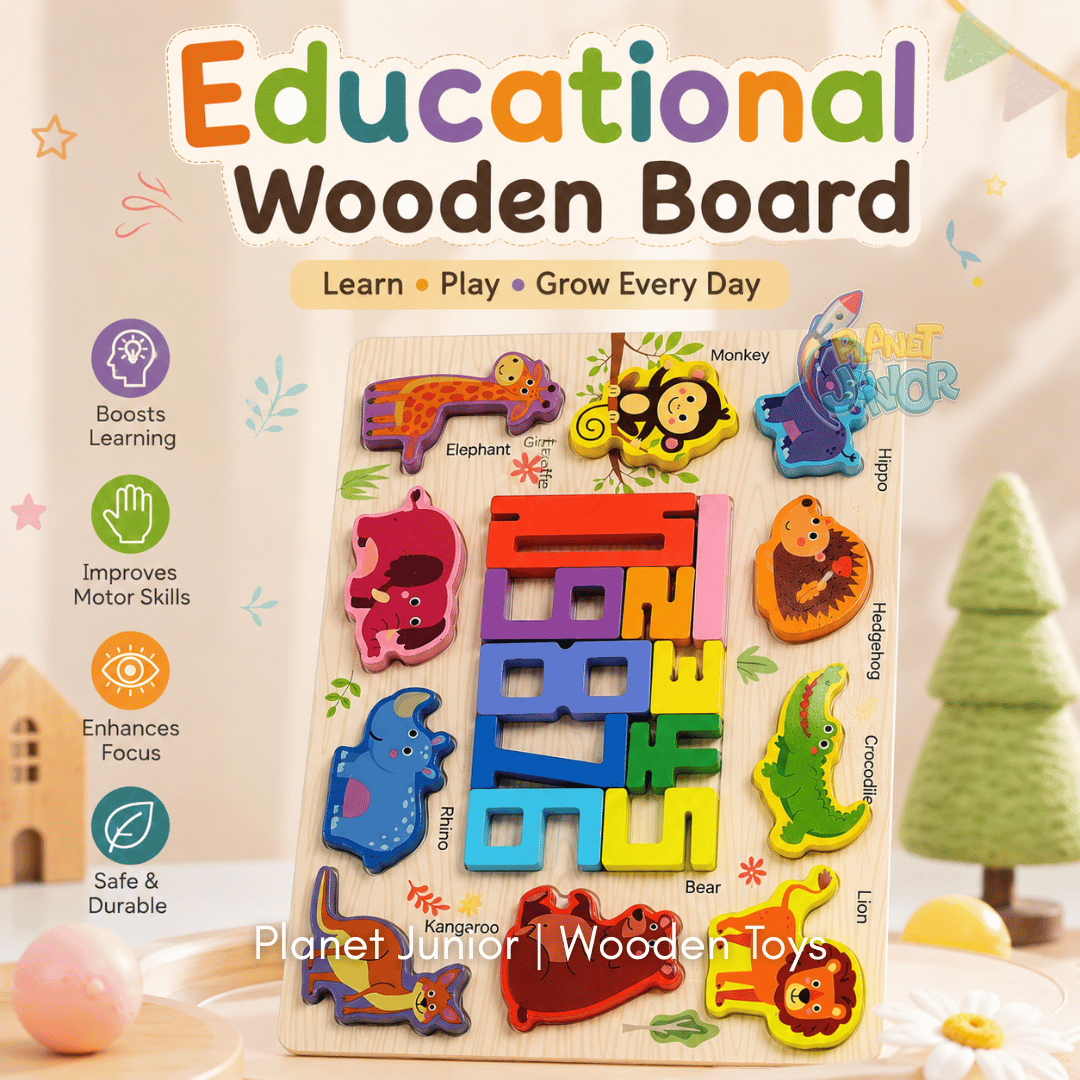 2-in-1 Wooden Number Puzzle Board – Animals & Vehicles