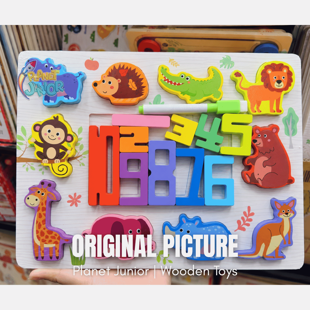 2-in-1 Wooden Number Puzzle Board – Animals & Vehicles