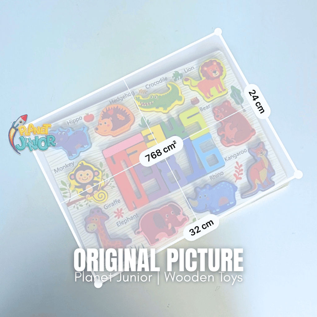 2-in-1 Wooden Number Puzzle Board – Animals & Vehicles