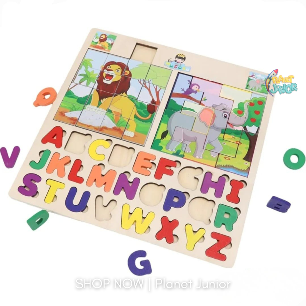 Wooden Alphabet & Animal Sliding Puzzle Learning Board