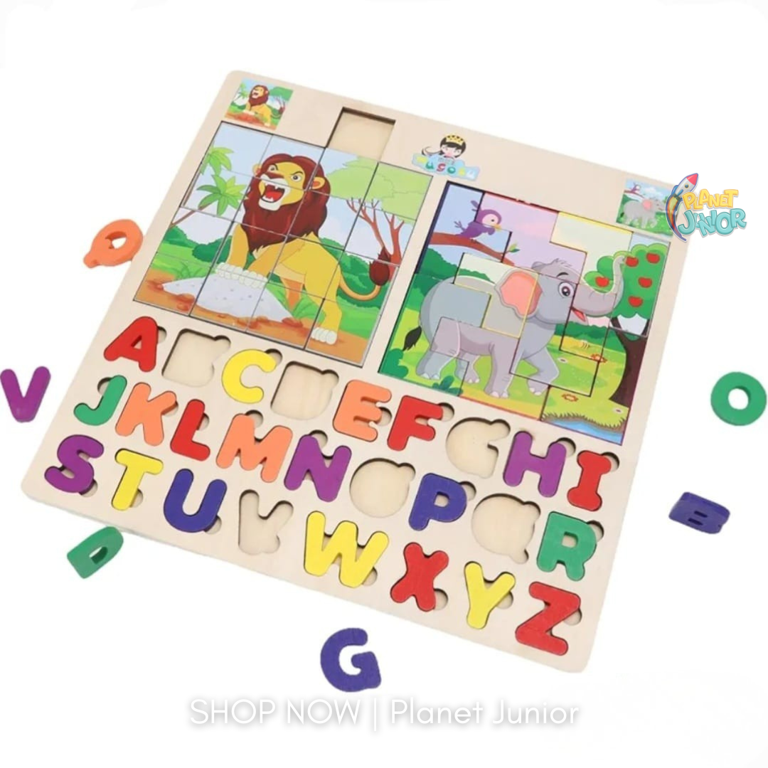 Wooden Alphabet & Animal Sliding Puzzle Learning Board