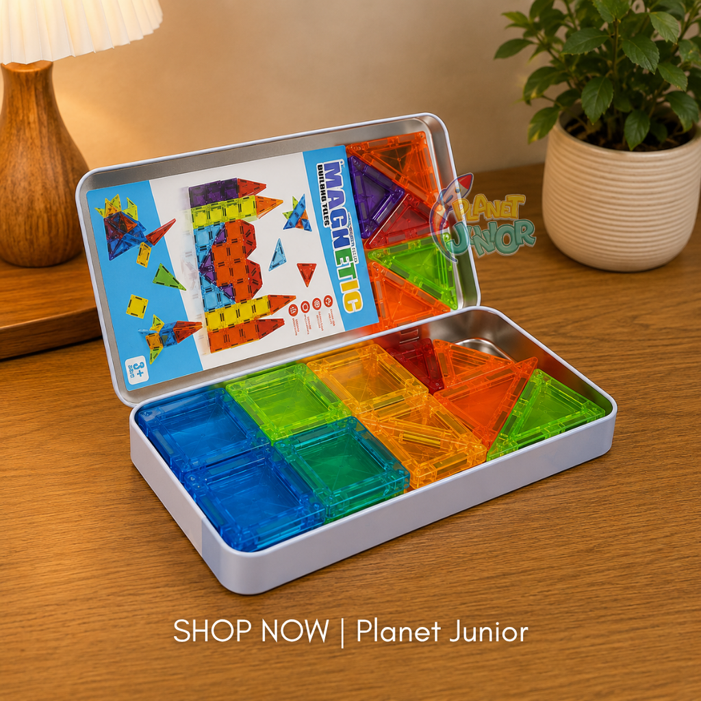 36 PCS Compact Travel Friendly Magnetic Building Tiles Set with Storage Tin for Kids