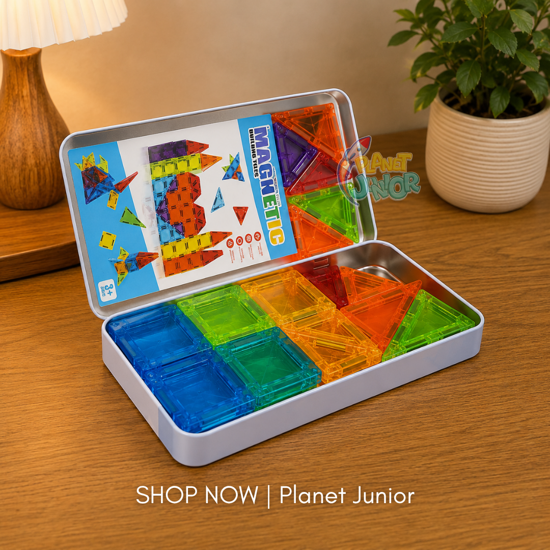 36 PCS Compact Travel Friendly Magnetic Building Tiles Set with Storage Tin for Kids