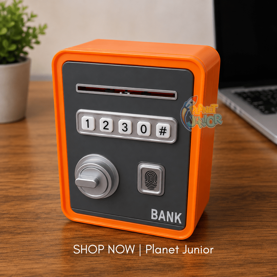 Password Safe ATM Key Styled Money Bank for Kids with Fingerprint Unlock