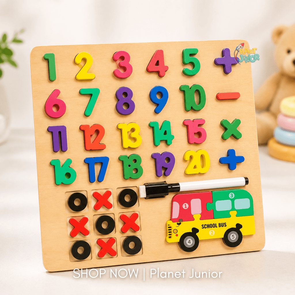 Wooden Educational Number & Math Puzzle Board with Whiteboard Marker