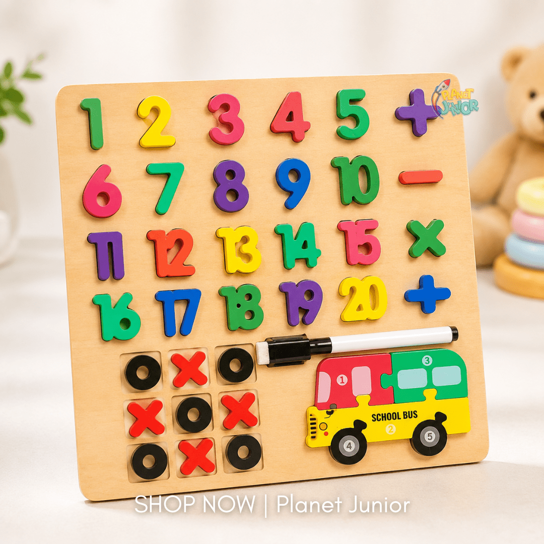 Wooden Educational Number & Math Puzzle Board with Whiteboard Marker