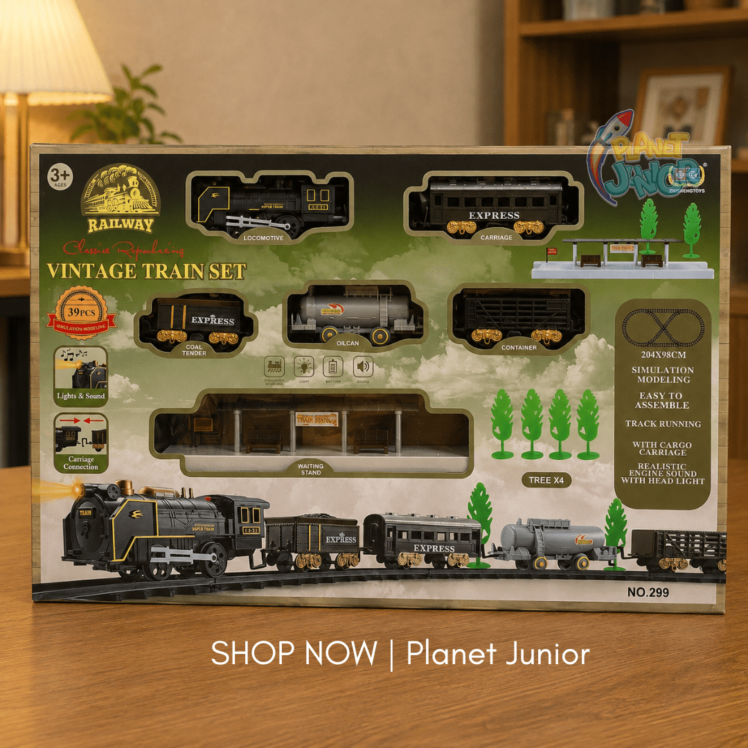 Classic Vintage Railway Train Set with Large Track, Lights & Sound