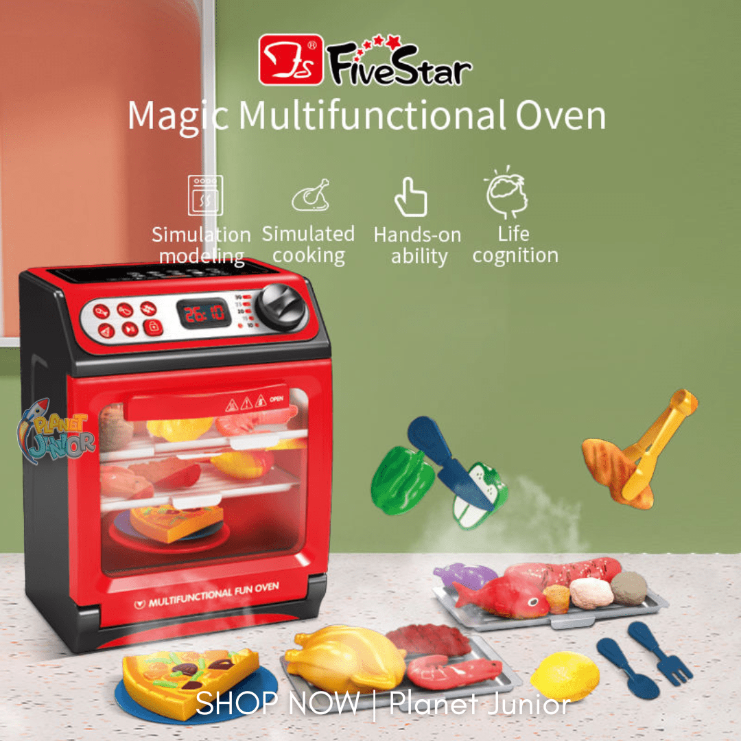 Kids Multifunctional Pretend Play Oven Set with Lights & Rotating Grill