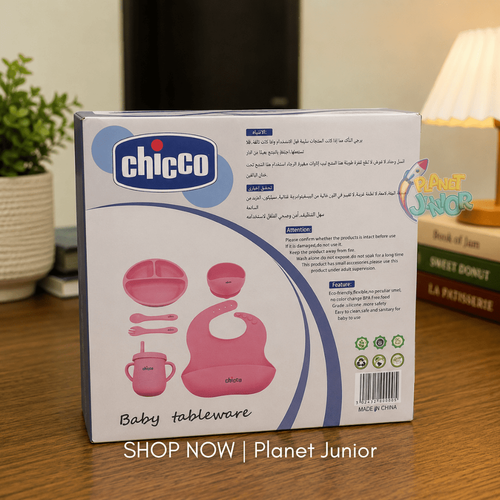 Chicco Premium Silicone Baby Feeding Tableware Set with Bib, Plate, Bowl & Cup