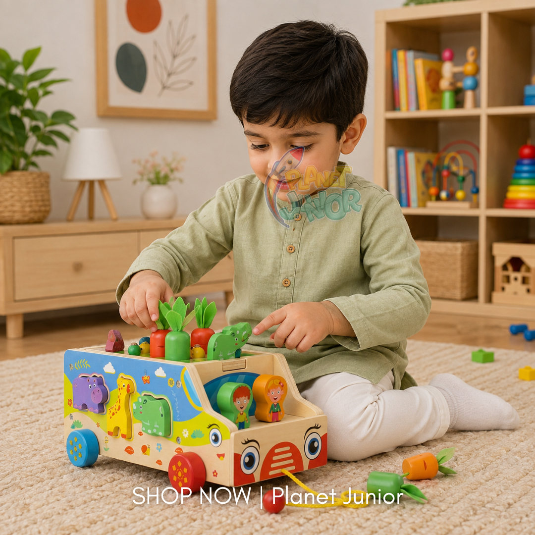 Wooden Multifunctional Animal Car Activity & Matching Toy for Kids