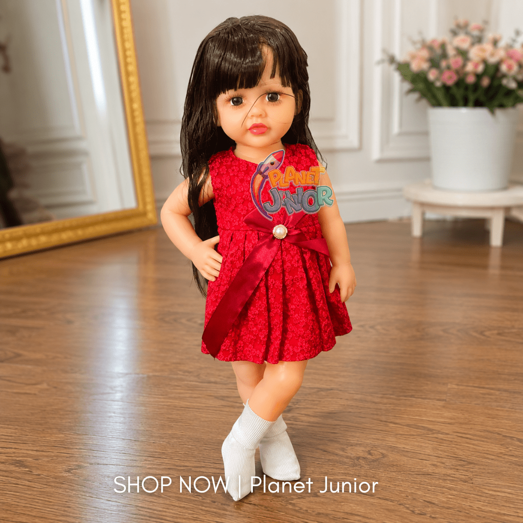 Beautiful Long Hair Girl Doll with Elegant Red Dress & Gift Box