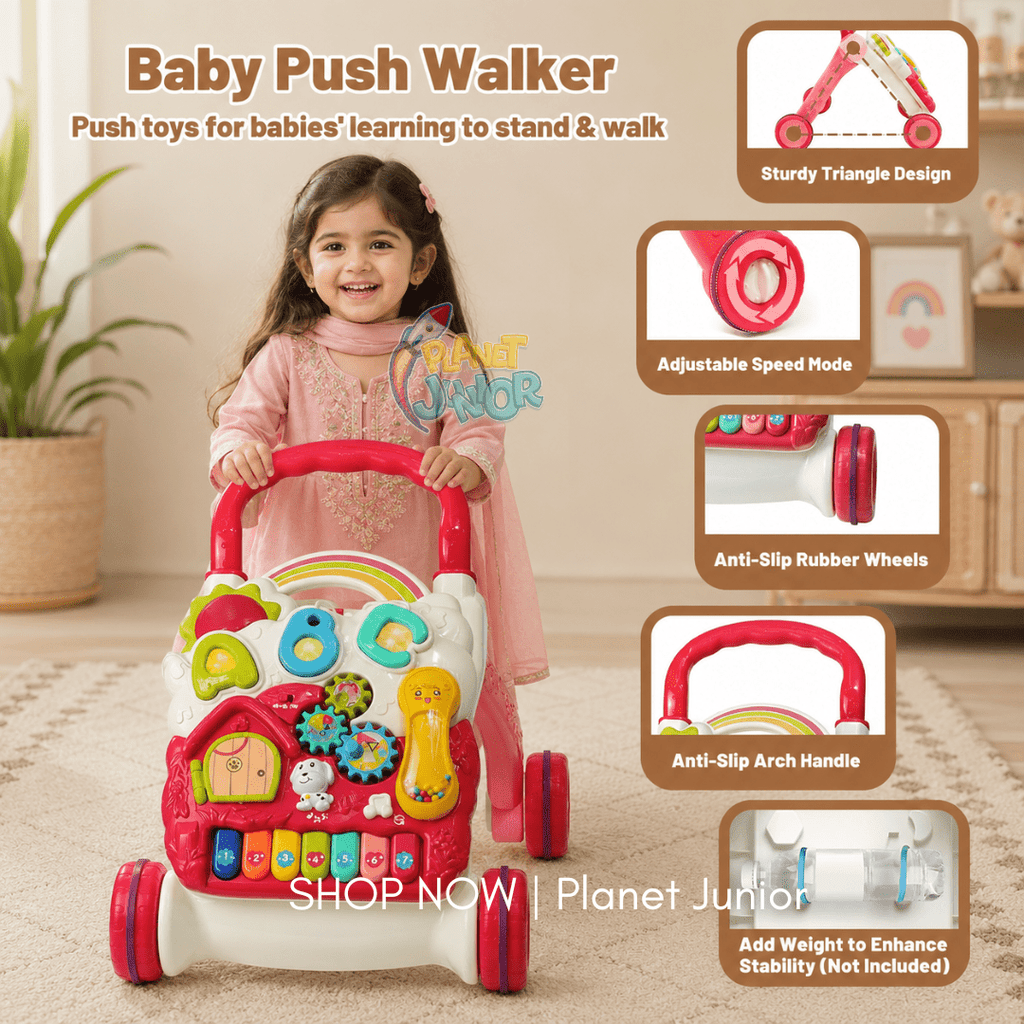 3-in-1 Interactive Baby Push Walker with Activity Panel & Activity Table