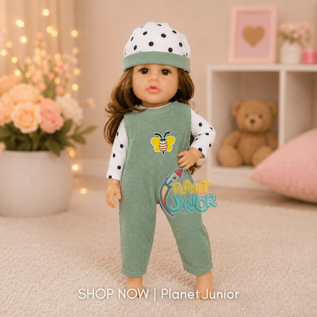 Cute Long Hair Fashion Doll with Green Jumpsuit & Cap for Kids