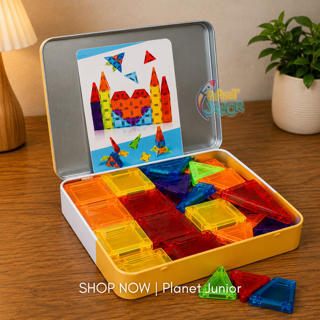 56 PCS Travel Friendly Magnetic Tiles Creative Building Travel Set for Kids