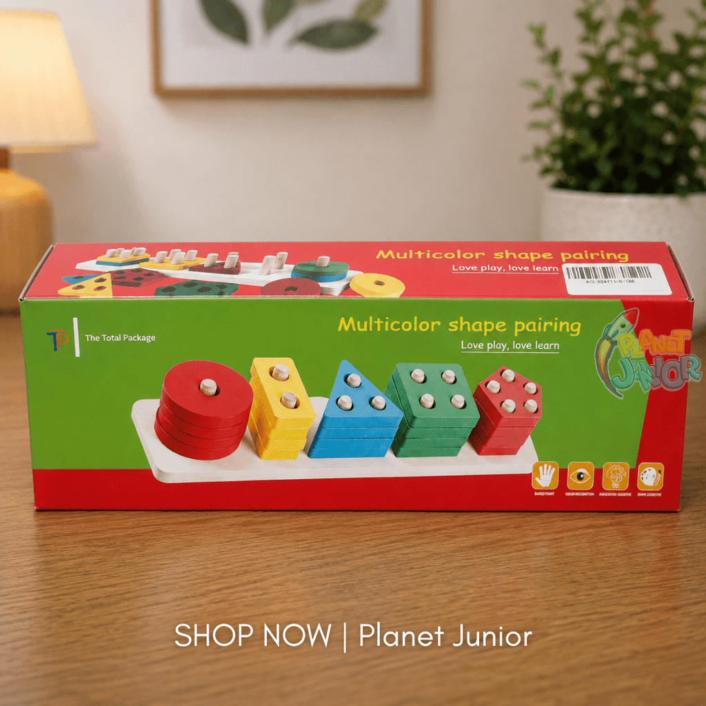 Wooden Multicolor Shape Pairing & Counting Learning Board for Kids