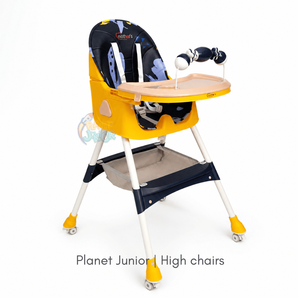 MotherCare Baby Feeding High Chair with Toy Bar - Blue & Yellow