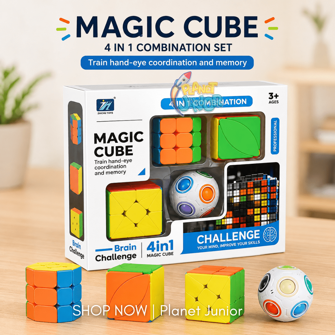 4-in-1 Magic Cube Brain Challenge Puzzle Set for Kids