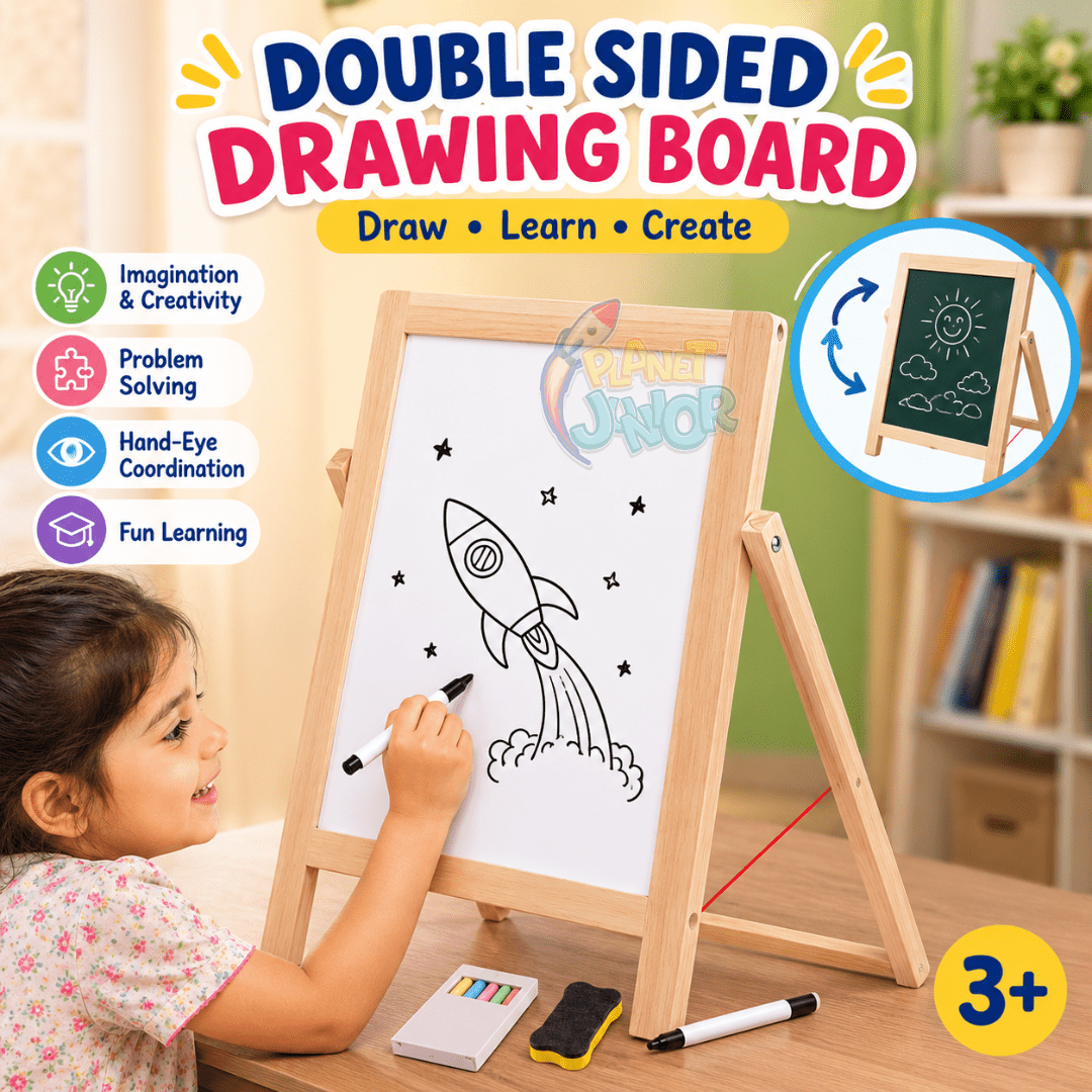 Wooden Double-Sided Drawing Board with Magnetic Letters & Numbers for Kids