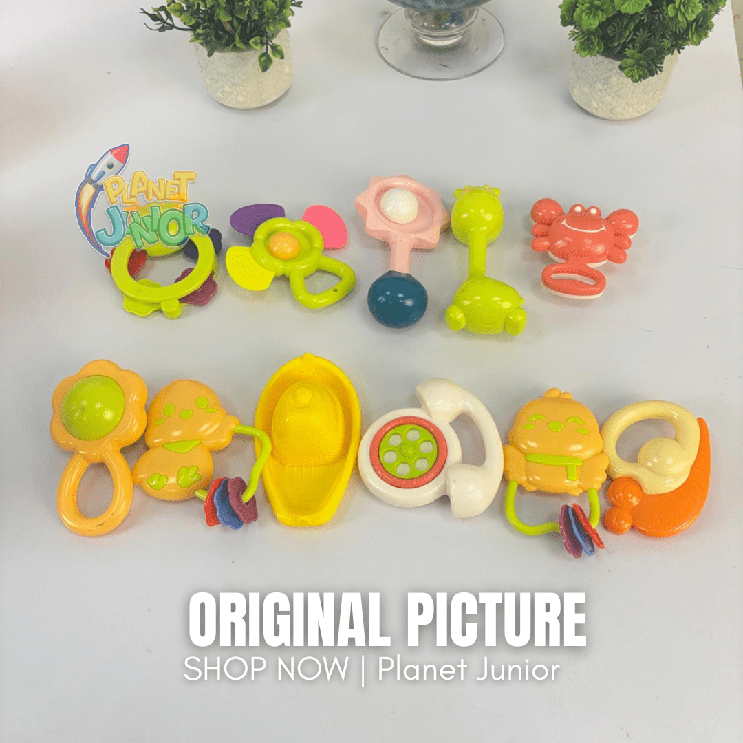 Colorful Baby Rattle & Teether Toy Set with Handy Storage Bucket