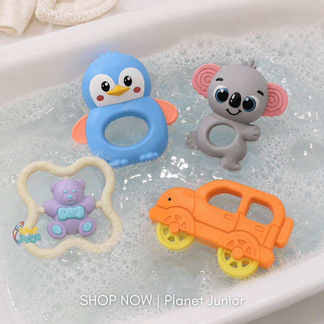 4-Piece Baby Silicone Teething & Rattle Toy Gift Set