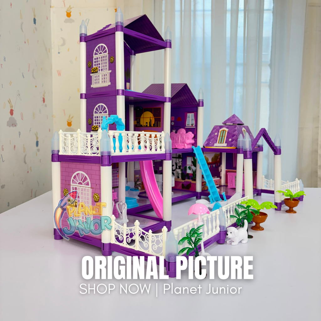 Luxury 3-Story Dollhouse Playset with Furniture & Balcony Design
