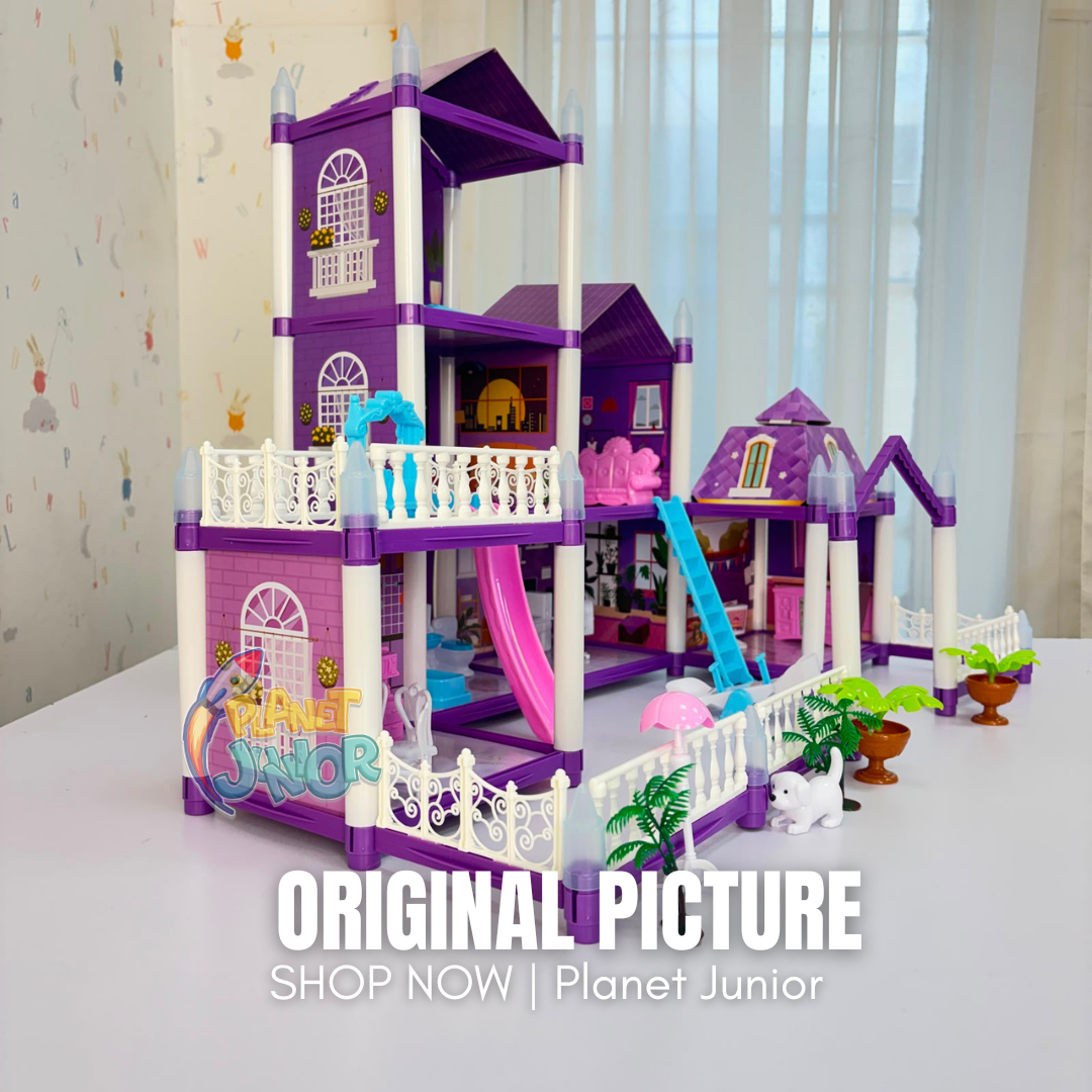Luxury 3-Story Dollhouse Playset with Furniture & Balcony Design