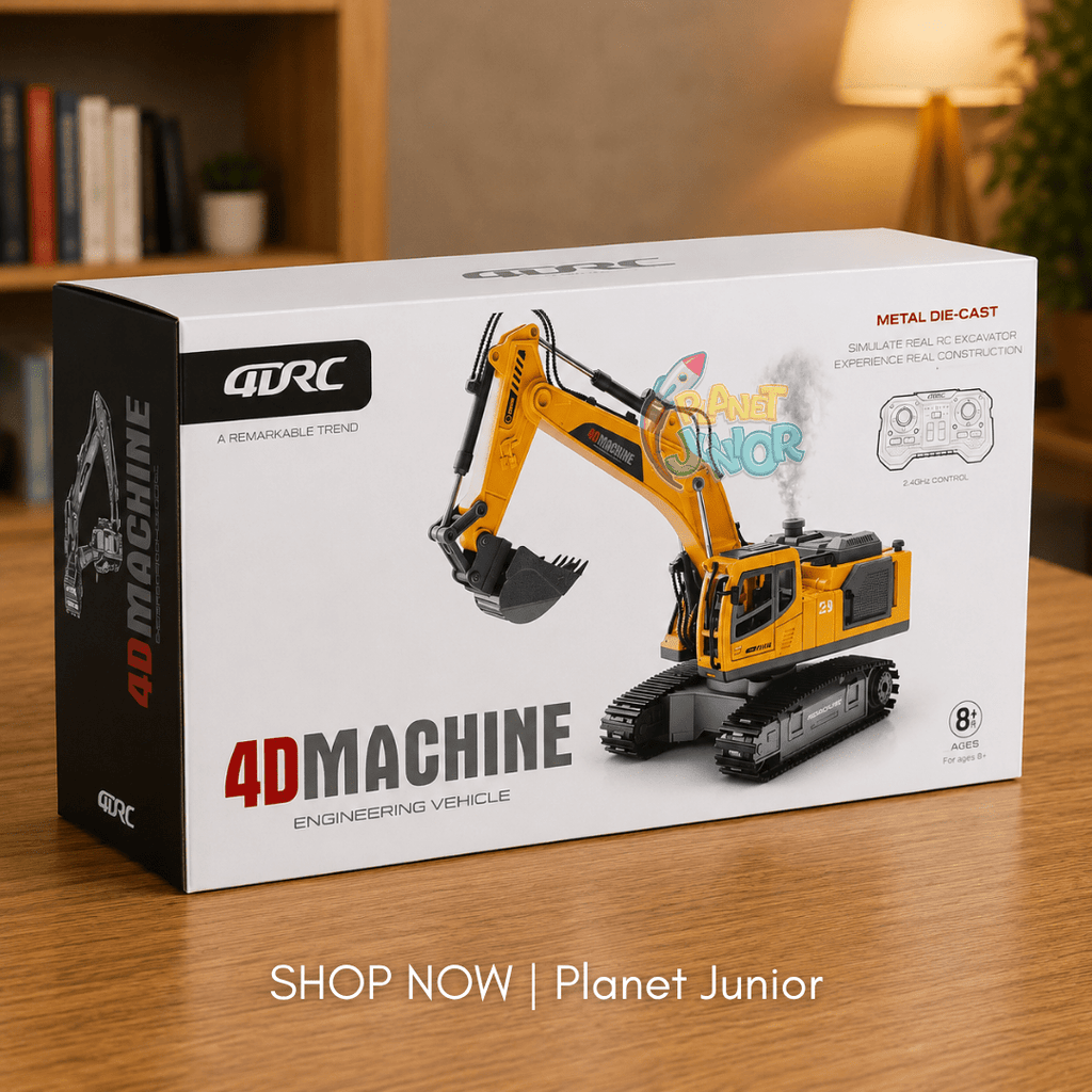 3-in-1 RC Excavator Construction Machine with Interchangeable Attachments, Smoke, Lights & Sound
