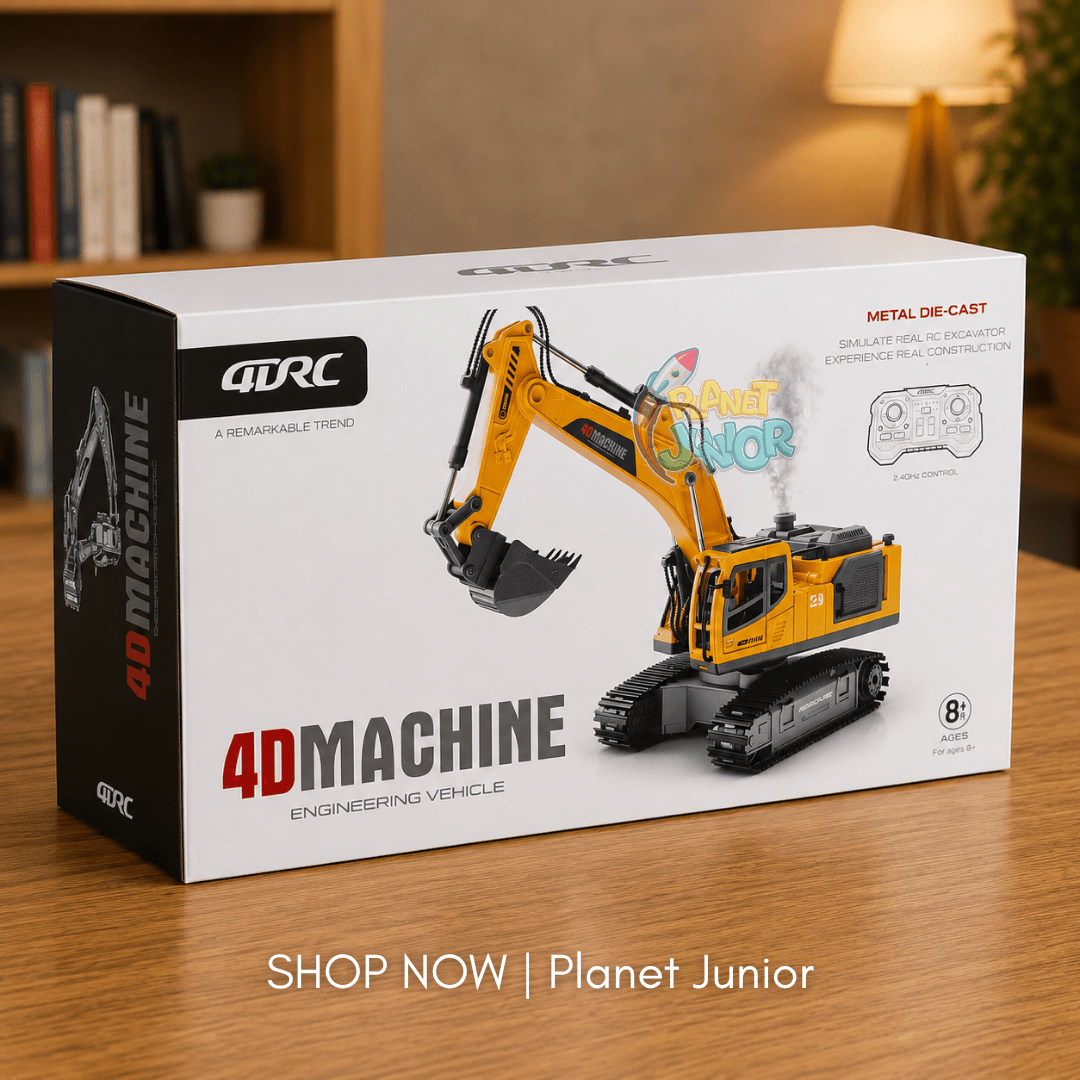 3-in-1 RC Excavator Construction Machine with Interchangeable Attachments, Smoke, Lights & Sound