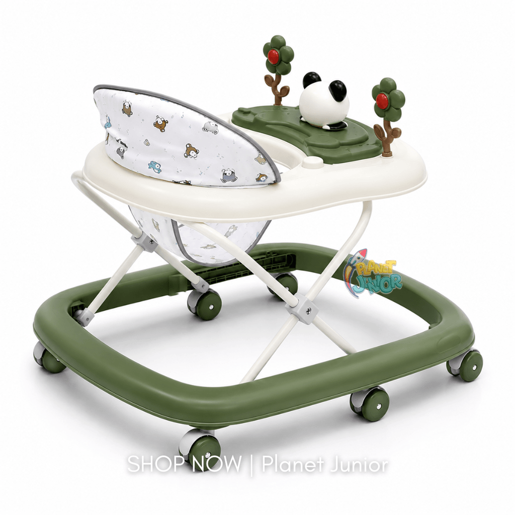 Panda with Twin Rotating Flowers Foldable Baby Walker with Activity Tray