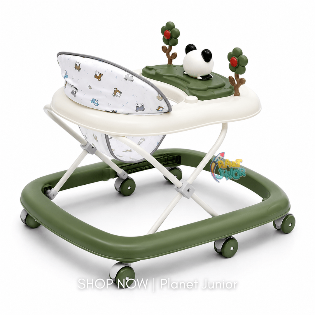 Panda with Twin Rotating Flowers Foldable Baby Walker with Activity Tray