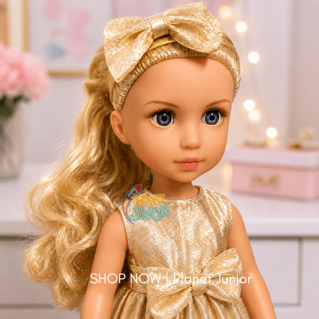 Elegant Fashion Doll with Golden Party Dress & Matching Headband