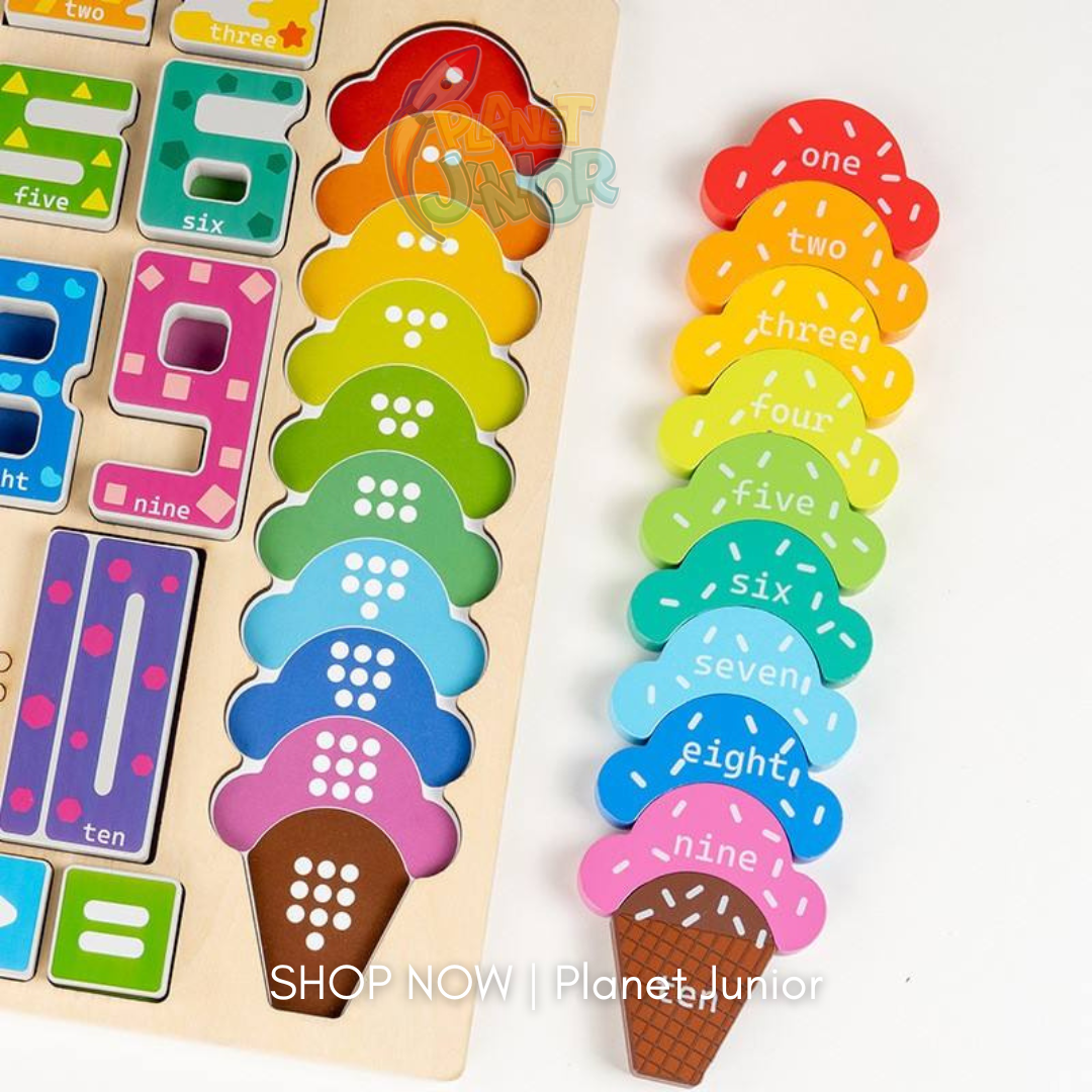 Wooden Number & Ice Cream Counting Puzzle Board for Kids