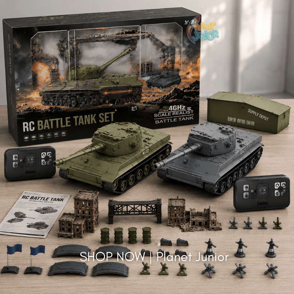 1:64 Mini RC Battle Tank Set with Battlefield Playset