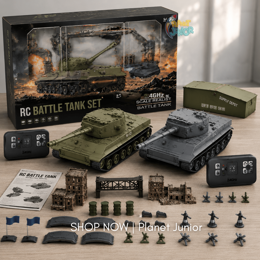 1:64 Mini RC Battle Tank Set with Battlefield Playset