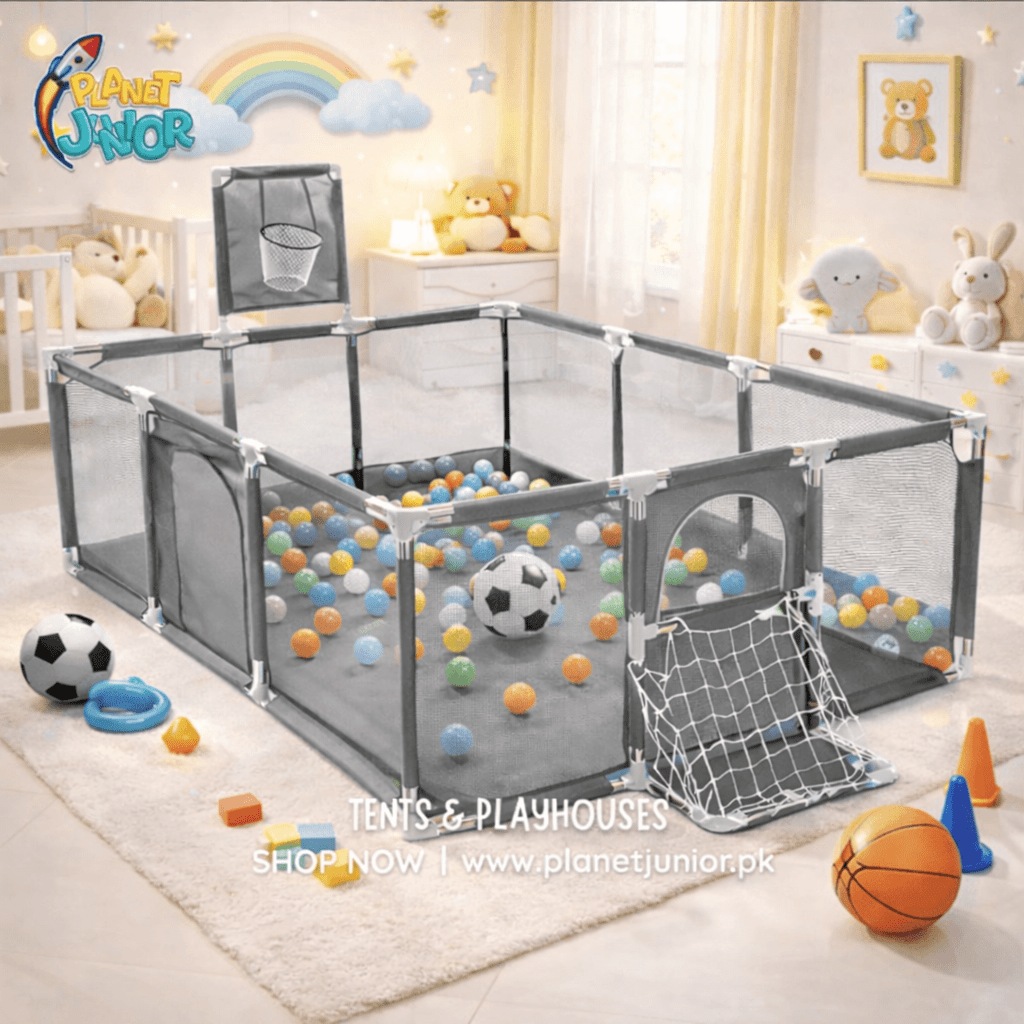 3-in-1 Kids Ball Pit Playpen Arena – Basketball Hoop & Football Goal Set 🏀⚽🎪