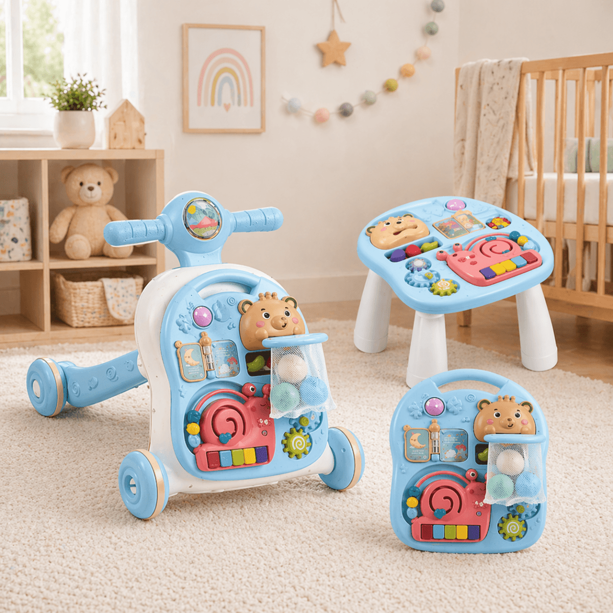 4-in-1 Baby Push Walker With Activity Table & Learning Center
