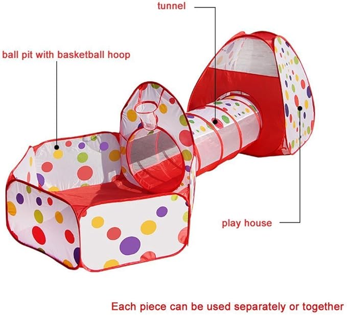 3-in-1 Pop-Up Tunnel Tent Set – Playhouse, Crawl Tunnel & Ball Pit 🎪🌈✨