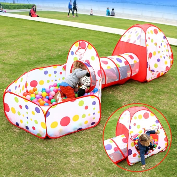 3-in-1 Pop-Up Tunnel Tent Set – Playhouse, Crawl Tunnel & Ball Pit 🎪🌈✨