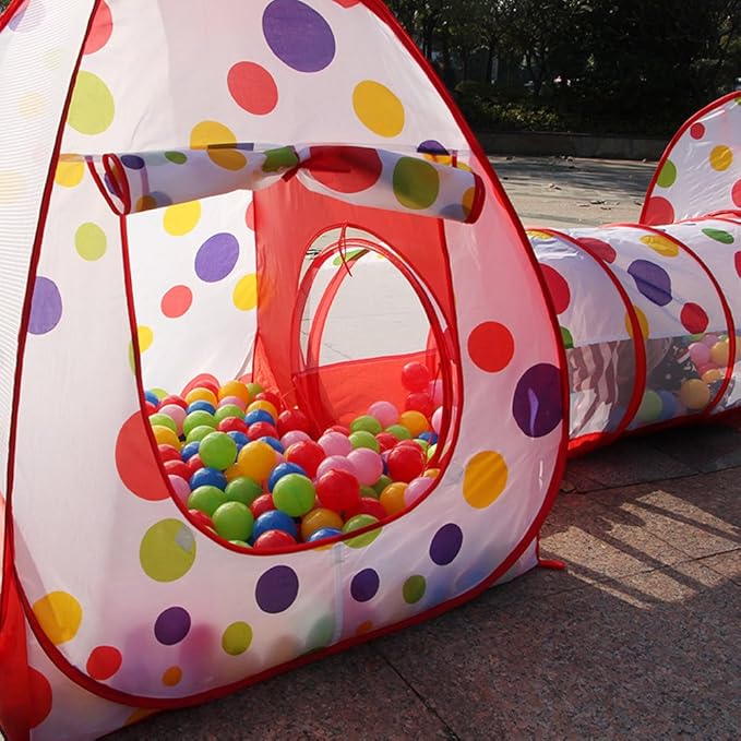 3-in-1 Pop-Up Tunnel Tent Set – Playhouse, Crawl Tunnel & Ball Pit 🎪🌈✨