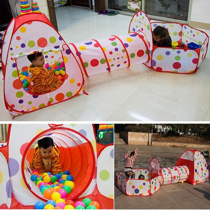 3-in-1 Pop-Up Tunnel Tent Set – Playhouse, Crawl Tunnel & Ball Pit 🎪🌈✨