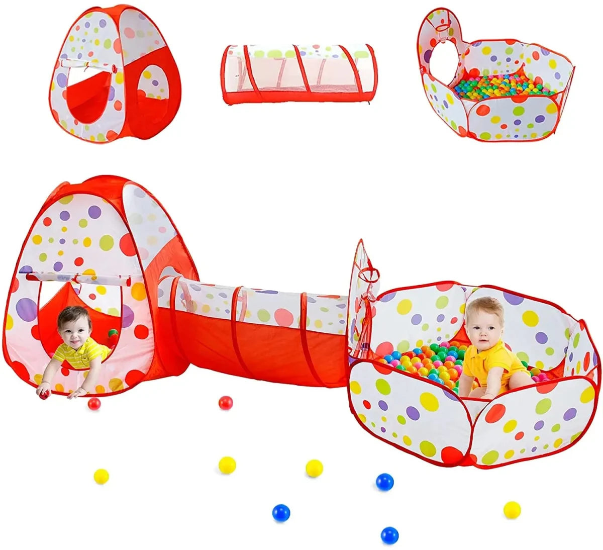 3-in-1 Pop-Up Tunnel Tent Set – Playhouse, Crawl Tunnel & Ball Pit 🎪🌈✨