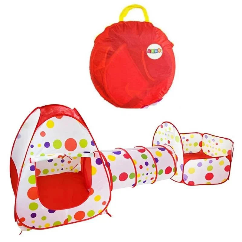3-in-1 Pop-Up Tunnel Tent Set – Playhouse, Crawl Tunnel & Ball Pit 🎪🌈✨