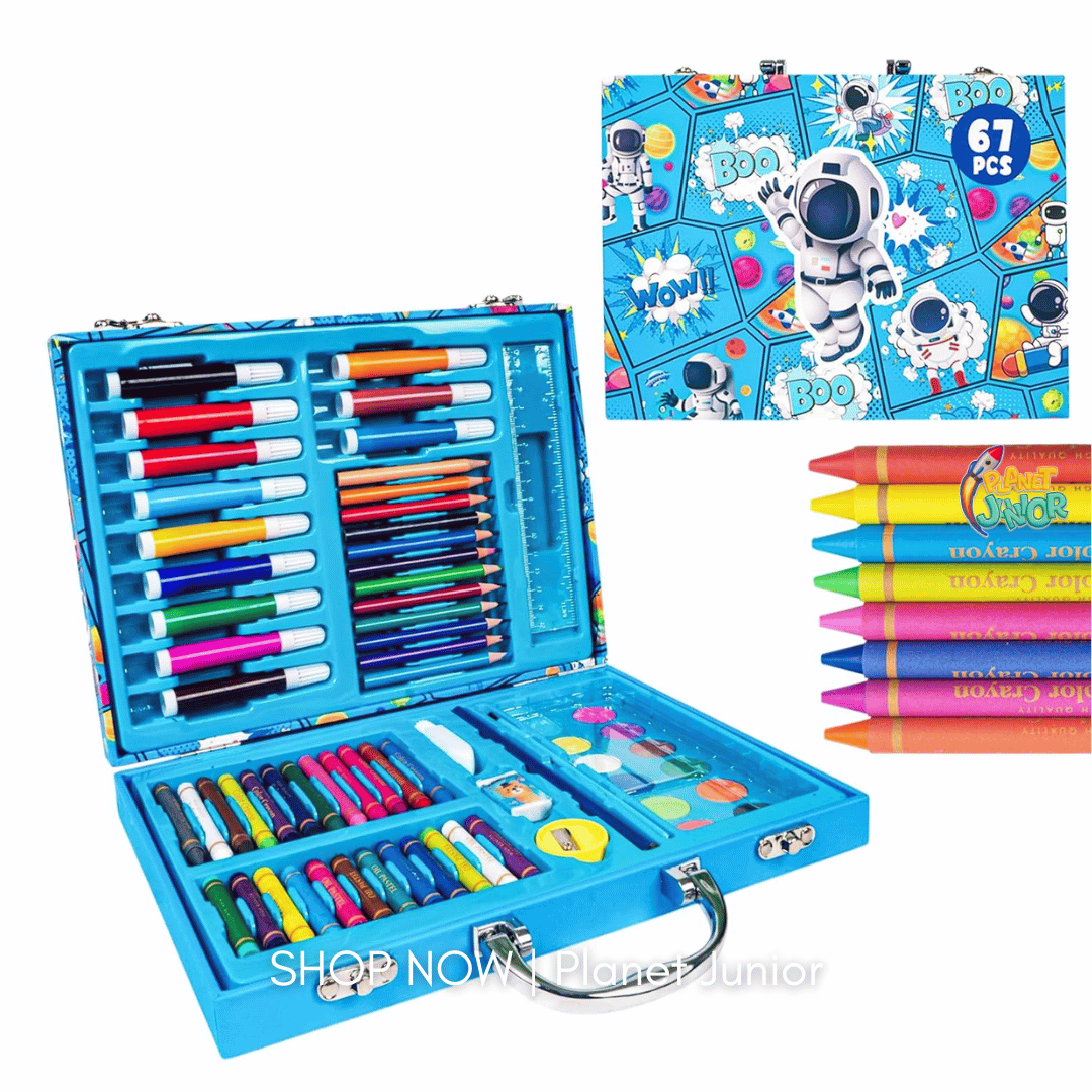 67 Piece Wooden Art Coloring Kit for Kids – Space Theme Art Set