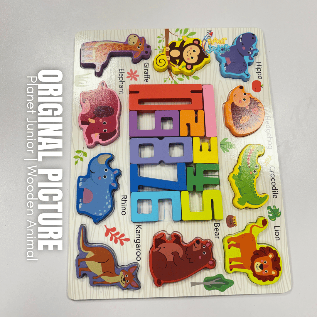 2-in-1 Wooden Number Puzzle Board – Animals & Vehicles