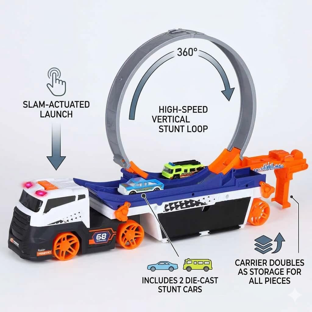 360° Stunt Carrier Truck – Loop Racing Track with Launcher