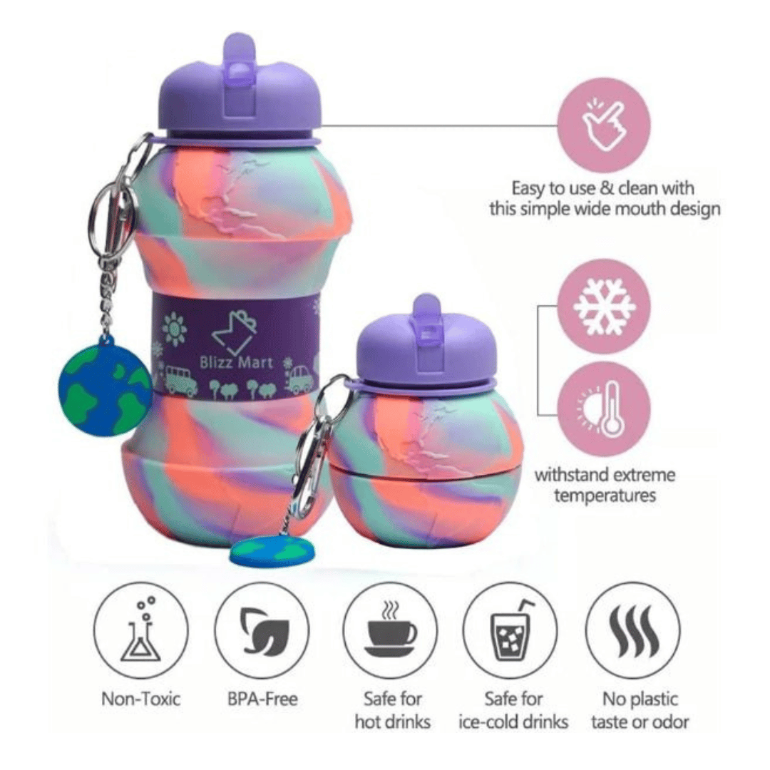 Collapsible Silicone Water Bottle for Kids – Foldable Leakproof Travel Bottle | 500–600ml