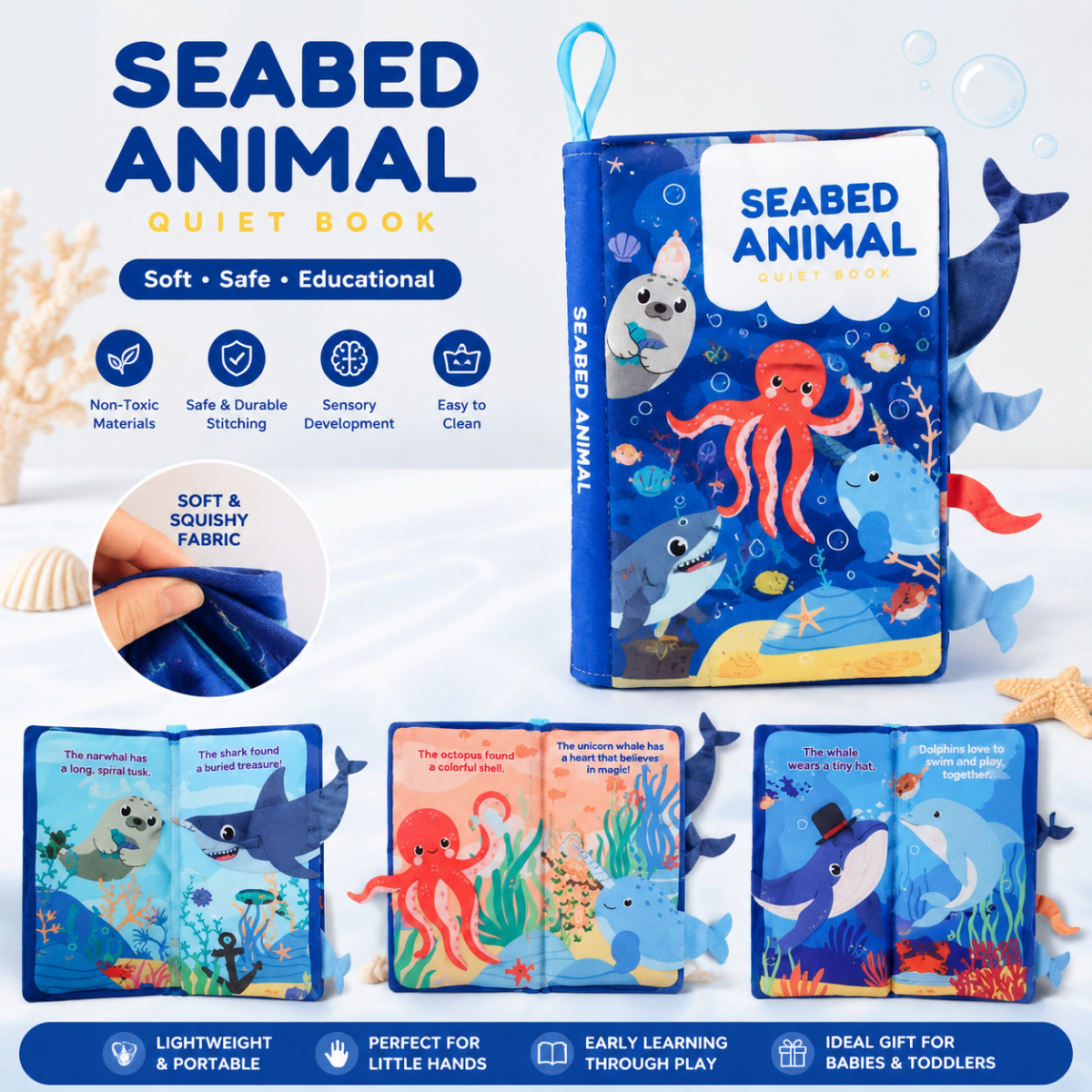 Seabed Animals Cloth Quiet Book for Babies