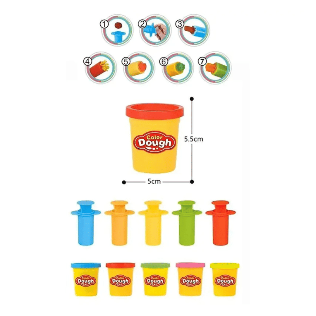 Color Dough Play Set with 5 Dough Cans & 5 Extruder Tools