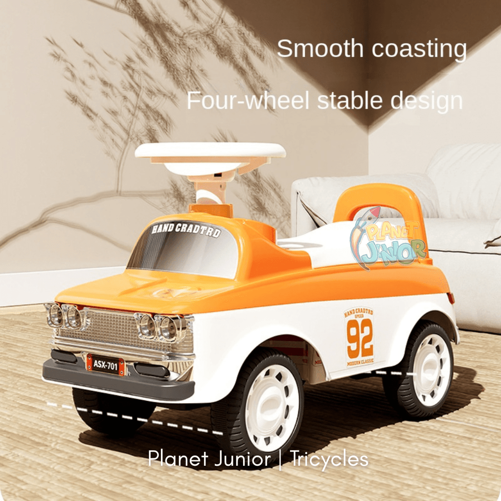 Vintage Car Style Kids Ride-On with Lights & Steering Wheel