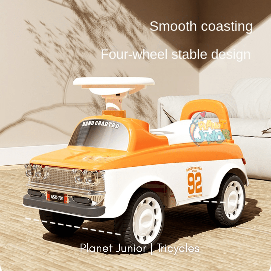 Vintage Car Style Kids Ride-On with Lights & Steering Wheel